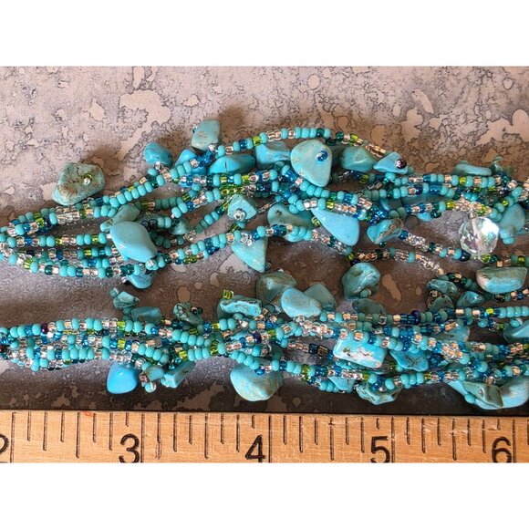 Multistrand Turquoise Chips & Beads Necklace With Silver-Tone Magnetic Clasp 18" - Picture 9 of 12